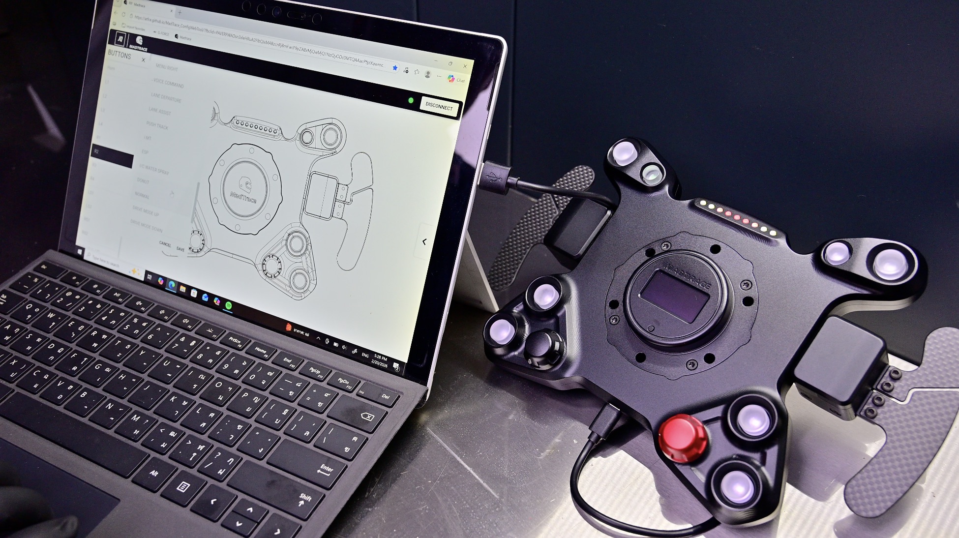 MadtraceLAB software connected to Podium Hub via USB-C