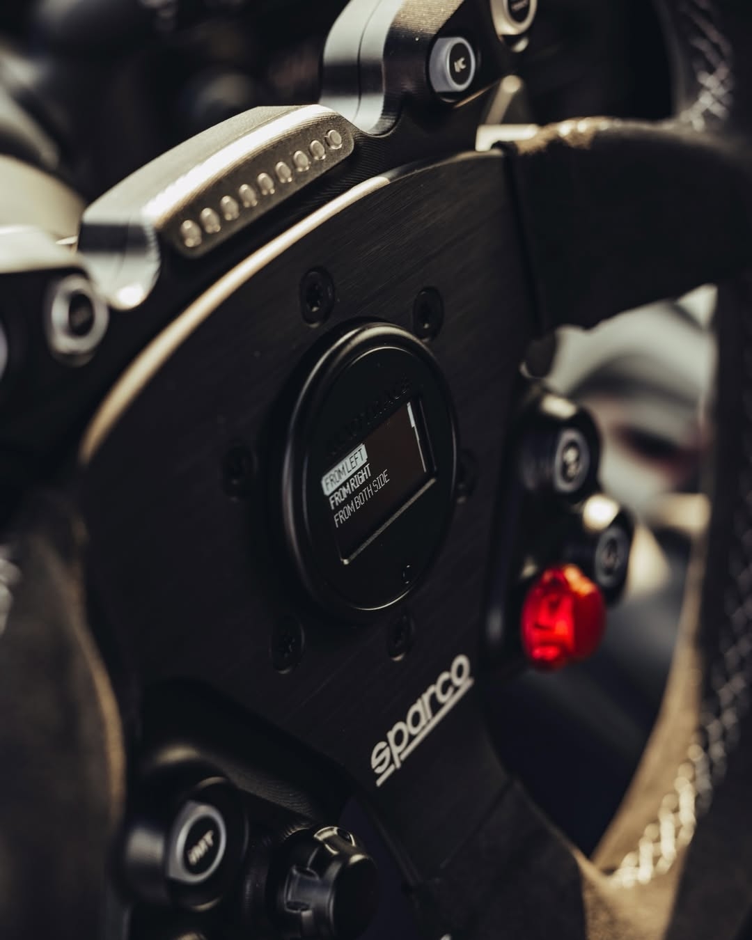 JQ Werks Podium OLED DID display showing paddle shift settings